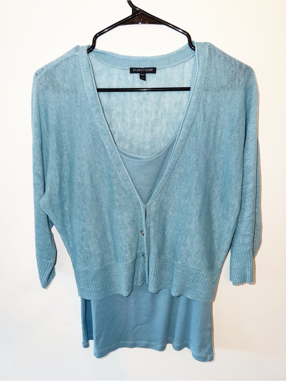 Eileen Fisher Light Blue V-Neck Layered Sweater Set